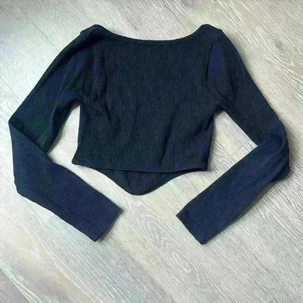 Zara Black Ribbed Long Sleeve Crop Top